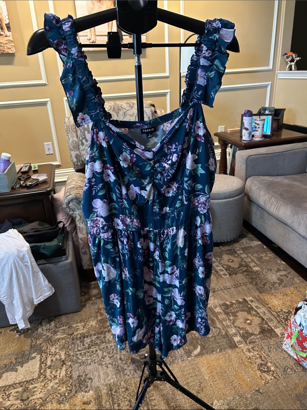 torrid Teal Floral Ruffle Strap Romper